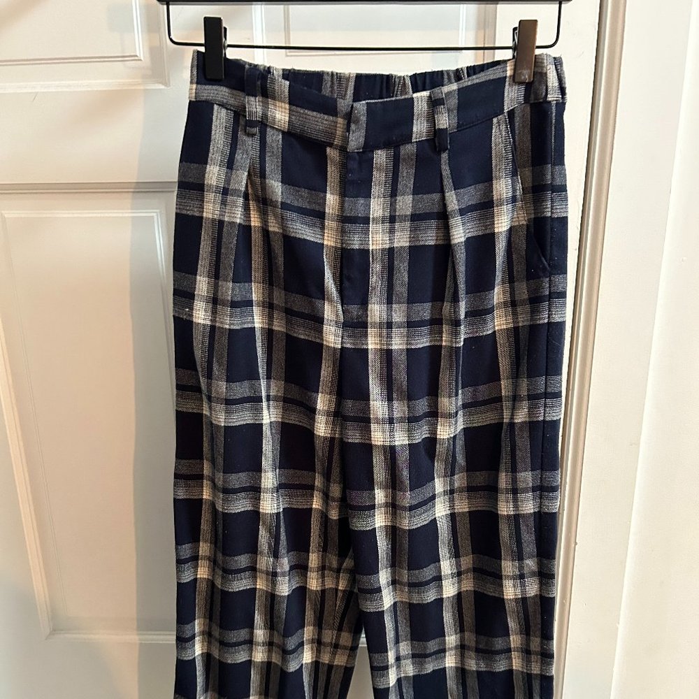 Blue and White Plaid pleated trousers
